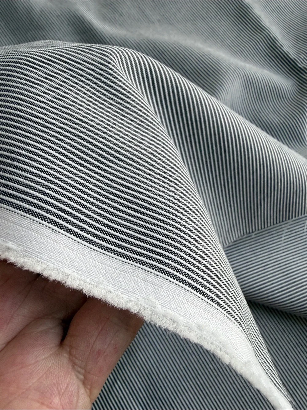 Vintage Black White Ribbed Pinstripe Fabric 1 Yard x 64” Wide Textured Woven